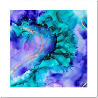 Green and Purple Abstract Paint Posters and Art